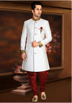 White with Maroon Color Designer New Indo Western Sherwani